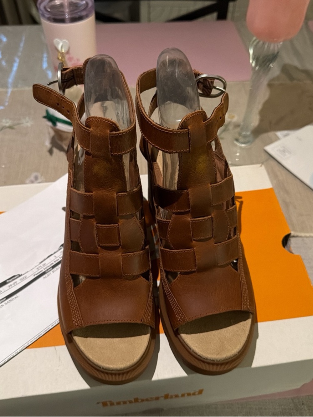 Timberland Women's Brown Woven Leather Gladiator Sandals